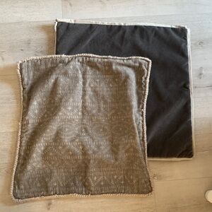 Lacefield Designs velvet pillow cover‎ (set of 2) gray tan edge trimmed accent